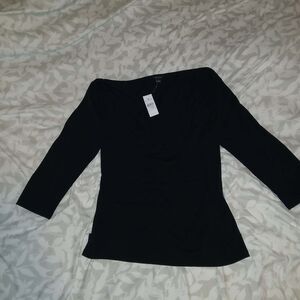 Ann Taylor Black Scoop-Neck 3/4 Sleeve Top